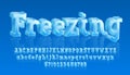 Freezing alphabet font. 3D cartoon ice letters and numbers with reflections. Royalty Free Stock Photo