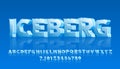 Iceberg alphabet font. 3D cartoon ice letters and numbers with reflections. Royalty Free Stock Photo