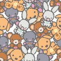 Cute Hand Draw Teddy Animals Cartoon Background Pattern Seamless