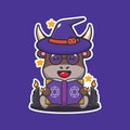 Witch bull reading spell book Royalty Free Stock Photo