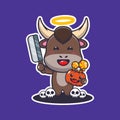 Cute bad bull holding machete in halloween day