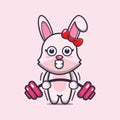 Cute bunny lifting barbell. Royalty Free Stock Photo