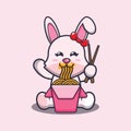 Cute bunny eating noodle.