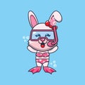 Cute bunny diving cartoon mascot character illustration.