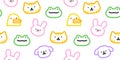 Colorful funny animal face doodle seamless pattern Royalty Free Stock Photo