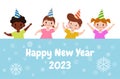 Happy new year 2023, Colorful Merry Christmas kids background, happy children with party HNY, banner Template for advertising Royalty Free Stock Photo