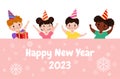 Happy new year 2023, Colorful Merry Christmas kids background, happy children with party HNY, banner Template for advertising Royalty Free Stock Photo