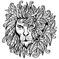 Doodle Hand draw of lion head decorative with floral element Royalty Free Stock Photo