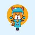 Cute cat mascot cartoon character ride on scooter. Royalty Free Stock Photo