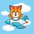 Cute cat mascot cartoon character ride on plane jet. Royalty Free Stock Photo