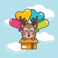 Cute cow mascot cartoon character fly with balloon. Royalty Free Stock Photo