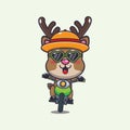 Cool deer with sunglasses riding a motocycle in summer day.