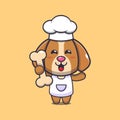 Cute chef dog mascot cartoon character holding bone. Royalty Free Stock Photo
