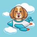 Cute dog mascot cartoon character ride on plane jet. Royalty Free Stock Photo