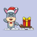 Cute donkey carrying christmas gift box. Cute christmas cartoon character illustration.