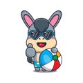 Cute donkey in sunglasses with beach ball cartoon illustration. Royalty Free Stock Photo