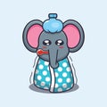 Cute elephant is sick cartoon vector illustration.