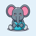 Cute elephant with hot coffee cartoon vector illustration.