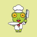 Cute chef frog mascot cartoon character with knife and plate. Royalty Free Stock Photo