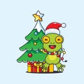 Cute frog with christmast lamp. Cute christmas cartoon character illustration. Royalty Free Stock Photo