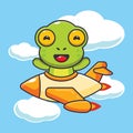 Cute frog mascot cartoon character ride on plane jet.