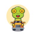 Cute frog mascot cartoon character ride on car.