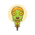 Cute frog mascot cartoon character ride on bicycle.