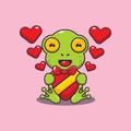 Cute frog happy with love gift in valentine\'s day.