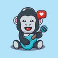 Cute gorilla playing guitar cartoon vector illustration.