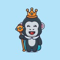 Cute king gorilla cartoon vector illustration.