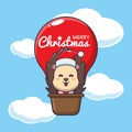 Cute hedgehog fly with air balloon. Cute christmas cartoon character illustration. Royalty Free Stock Photo