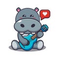 Cute hippo playing guitar cartoon vector illustration.