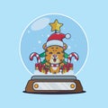 Cute leopard in snow globe. Cute christmas cartoon character illustration. Royalty Free Stock Photo