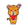 Cute leopard cartoon character holding love heart. Royalty Free Stock Photo