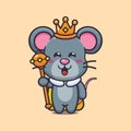 Cute king mouse cartoon vector illustration.