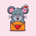 Cute mouse cartoon character with love message.