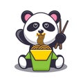 Cute panda eating noodle cartoon vector illustration. Royalty Free Stock Photo