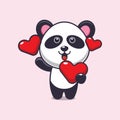 Cute panda cartoon character holding love heart. Royalty Free Stock Photo