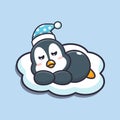 Cute penguin sleep cartoon vector illustration. Royalty Free Stock Photo