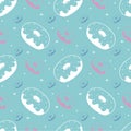 Cool Donuts pattern on blue background, hand drawn doodle style, 90s retro vibe