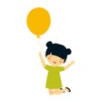 Print. Cheerful Asian girl. Girl with a balloon. Children`s Day. The girl is jumping. Japanese. Chinese. Asian