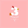 Print. Cute vector card `I`m 3 months old`. Pink postcard for a photo of a child. First year of life. birthday