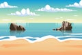 Beach coastline sea ocean scenery at day light with sun and clouds background vector Royalty Free Stock Photo