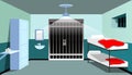 prison cell interior in cartoon style. Royalty Free Stock Photo