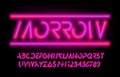 Morrow alphabet font. Neon colors futuristic letters and numbers. Royalty Free Stock Photo
