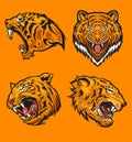 Angry tiger head vector illustration set