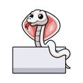 Cute leucistic cobra snake cartoon with blank sign Royalty Free Stock Photo