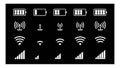 Smartphone battery charge level, wifi signal strength icon and network connection levels