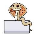 Cute albino monocled cobra cartoon with blank sign