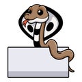 Cute indian king cobra cartoon with blank sign